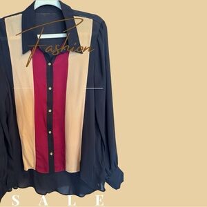 Haute Hippie GG Like Stripe Silk Blouse With Gold Buttons, NWT, S